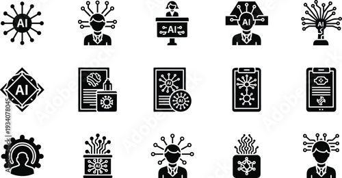 Artificial intelligence icons for business and technology