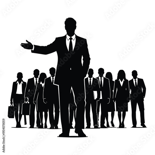 Business leader presenting to a group of professionals in suits