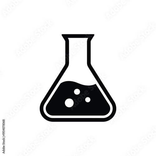 Simple black and white illustration of a laboratory flask with liquid