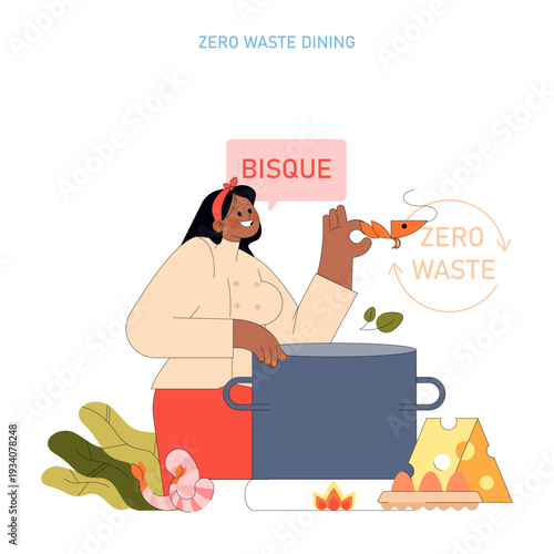 Chef Cooking Bisque with Zero Waste Concept Vector