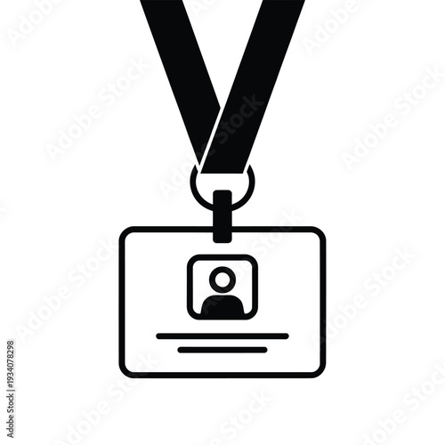 Simple black and white icon of an identification badge with camera