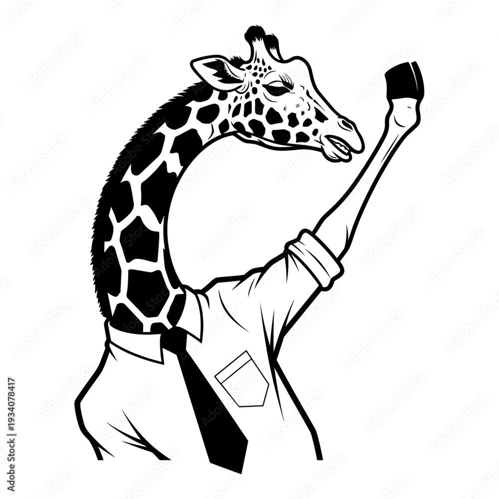 Fototapeta premium Giraffe Head and Arm Illustration.