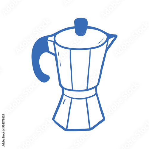 Hand drawn moka pot in line style. Vector illustration.
