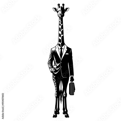 Giraffe in Suit Standing Illustration.