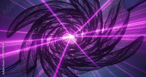 Vibrant Purple Swirling Light Beams Technology.