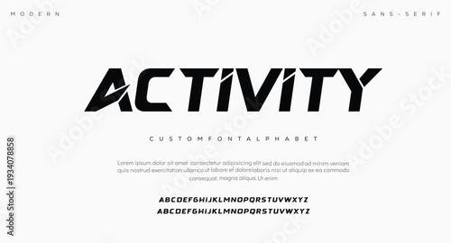 Custom font alphabet, Activity, modern typography, black letters on white background