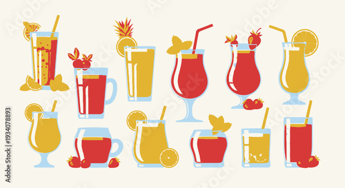 Colorful cocktail beverages assortment for refreshment and celebration design