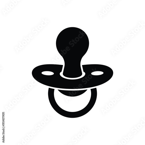 Simple black silhouette of a baby pacifier isolated on white