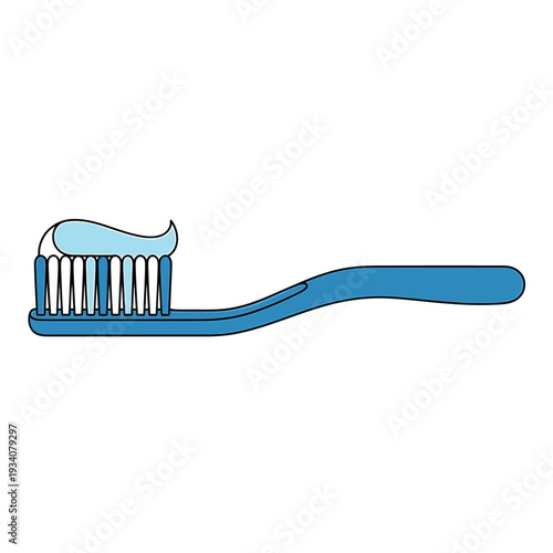 Simple illustration of a blue toothbrush with a dollop of toothpaste