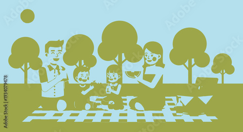 Family enjoying a picnic outdoors on a sunny day in a park setting