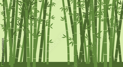 Green bamboo forest illustration with copy space background for nature concepts