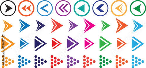 Colorful arrows set vector illustration, professional bullet points and pointer symbols, Bullet points arrow collection. minimalist technology design elements.
