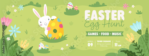 Fun hand drawn Easter design with cute bunnies, flowers and decorative elements, great as banners, wallpapers, poster - vector