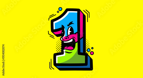 Cartoon Number One Graphic with Yellow Background