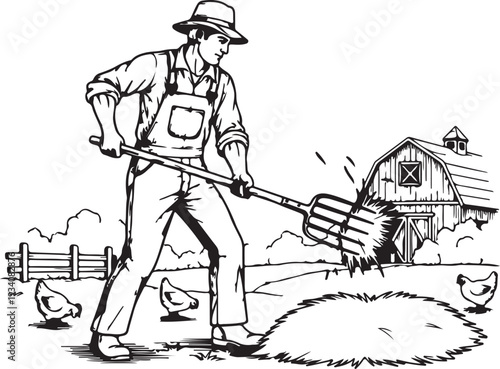 farm hand drawing sketch engraving illustration style