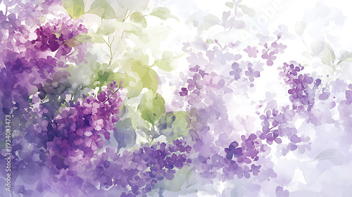 A painting of purple flowers with green leaves