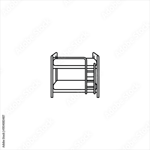 A black and white drawing of a bunk bed with stairs