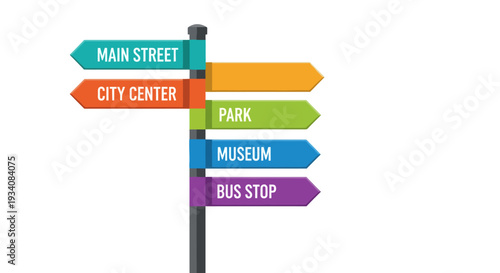 Colorful Multi-Directional City Street Signpost Illustration