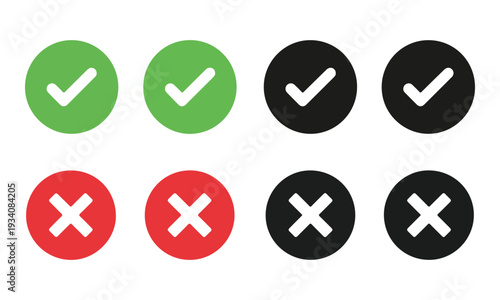 Checkmark and Cross Icons in Green, Red, Black Circles