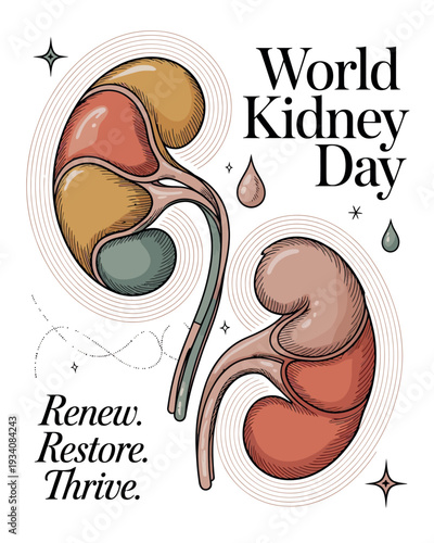 World Kidney Day Poster Colorful Kidney Health Renewal and Awareness