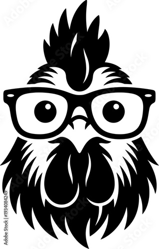 Rooster head with glasses front view portrait
