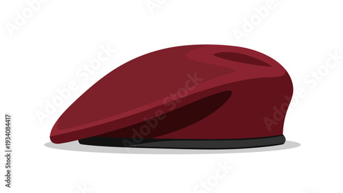 A maroon militarystyle beret shown in profile against a white background