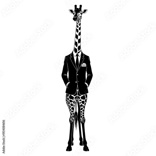 Giraffe Wearing Suit Standing Upright.