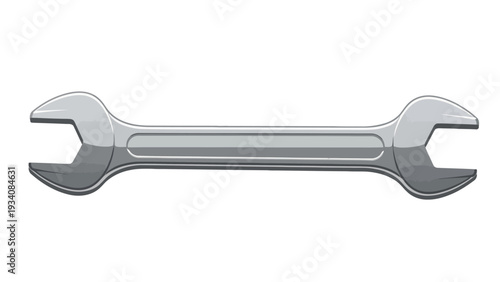 A stylized silvery openended wrench set against a white background