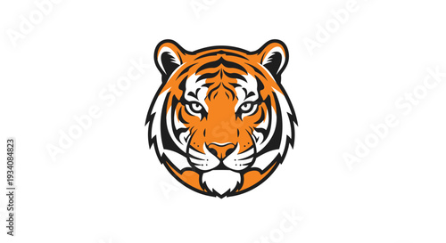 A stylized tiger head emblem with bold lines and vibrant orange and black coloring