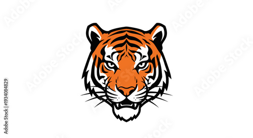 A stylized illustration of a tiger's face showing determination and focus, in an orange and black