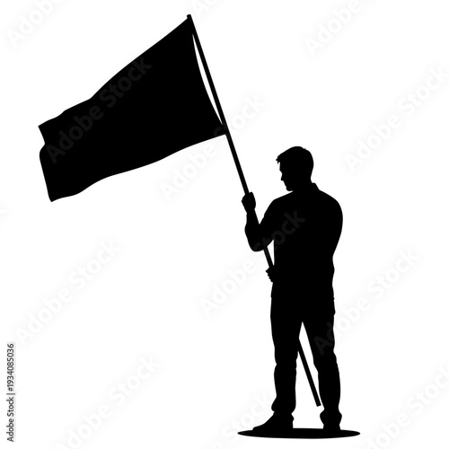Man Holding Black Flag Silhouette.