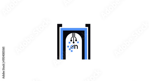 Abstract digital gateway emblem: Modern geometric illustration of technology concept