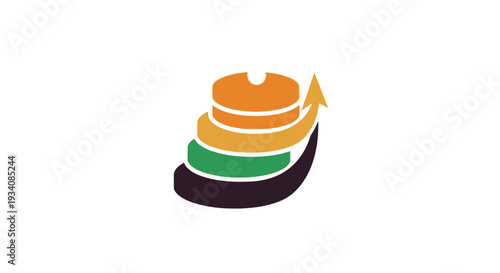 Abstract illustration of a business growth model with an upward arrow and colorful stacked tiers