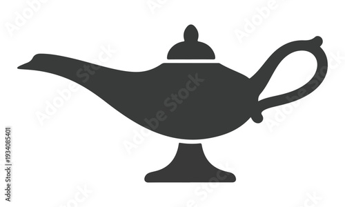 Magic Genie Lamp Icon Silhouette on White Background