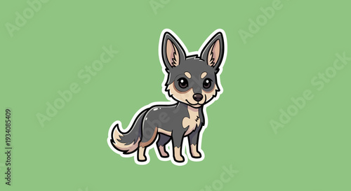 Front-Facing Cartoon Dog with Gray and Tan Fur on Light Green Background