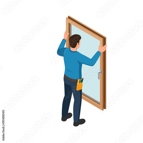 Man Installing Window with Tool Belt.