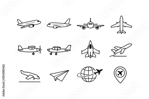 Airplane line icon set