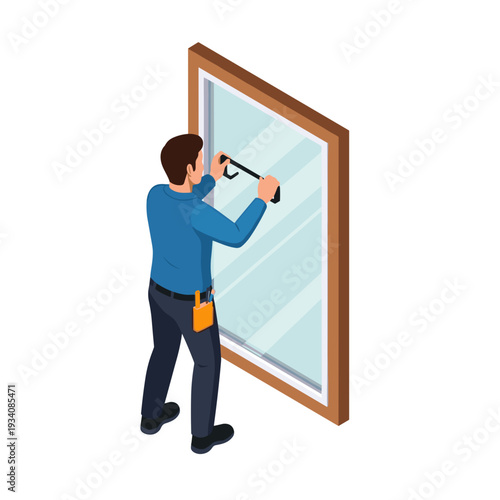 Man Installing Window with Tool.