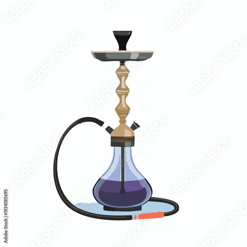Illustrated hookah with blue liquid in a white background