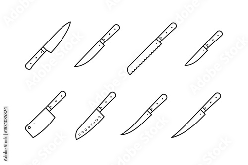 Knife simple outline icon set