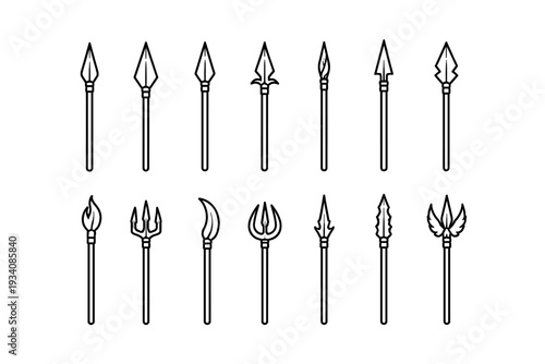 Spear simple outline icon set