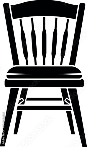 Vintage Wooden Dining Chair Silhouette Vector Illustration with Spindle Back Design Isolated on White Background for Interior Furniture Graphic Design
