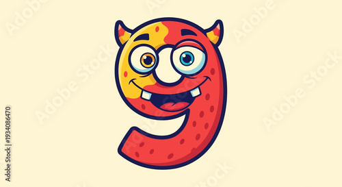 Cheerful e Cartoon with Horns Smiles Playfully on Beige Background Kids