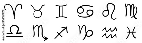 Zodiac signs icons hand drawn. Vector artistic sketch astrological isolated icons set for horoscope forecast