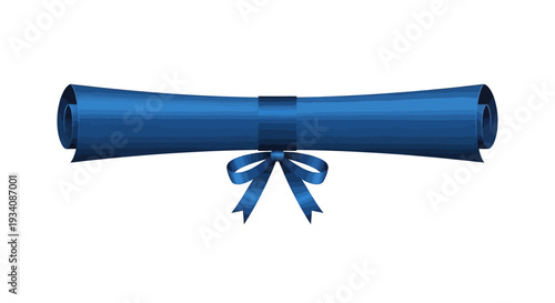 A blue diploma scroll tied with ribbon, representing achievement and accomplishment