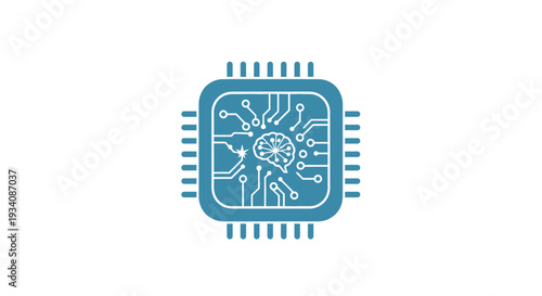 A conceptual illustration of a central processing unit featuring an AI brain design