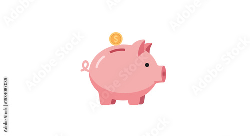 A Cute Piggy Bank with a Dollar Coin Depositing on Top, a Simple Savings Concept