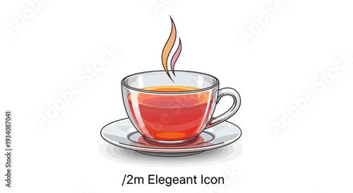A cup of tea illustration with steam on white background in a clean and elegant style