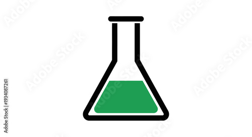 A Simplistic Depiction of a Green Liquid-Filled Laboratory Flask Against White Background