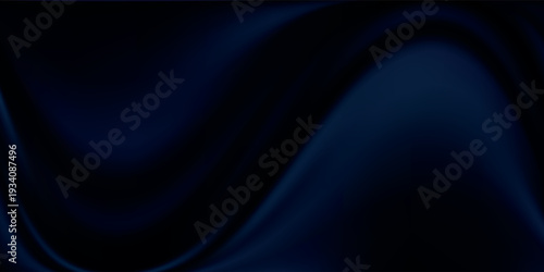 Abstract blue black background. Navy blue silk satin texture background. Beautiful soft wavy folds on shiny fabric. Dark elegant background for your design.